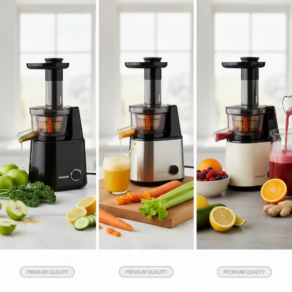 Collage of top-rated slow juicer models for comparison and selection